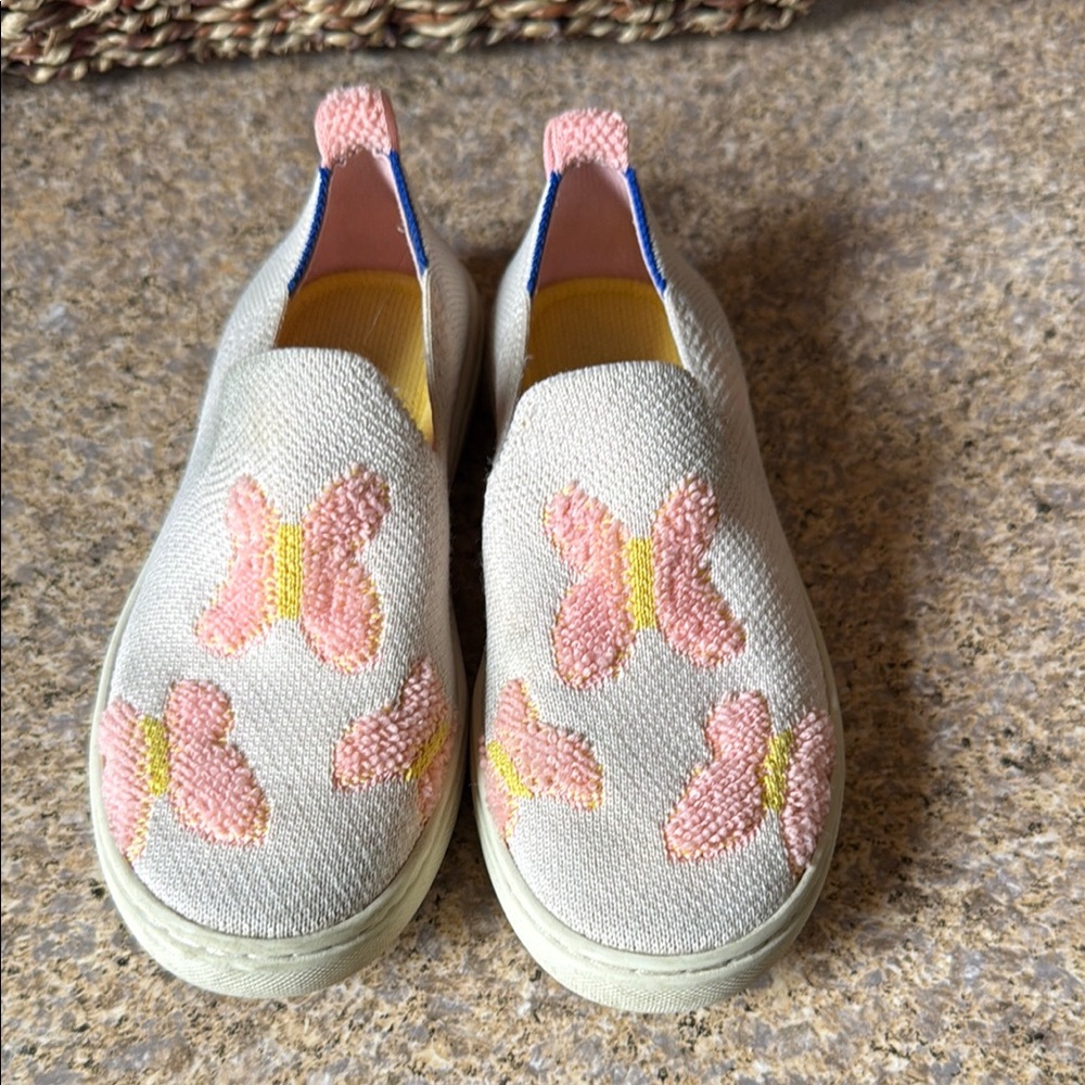 Rothy's Pink and Yellow Sneakers with Butterfly Design